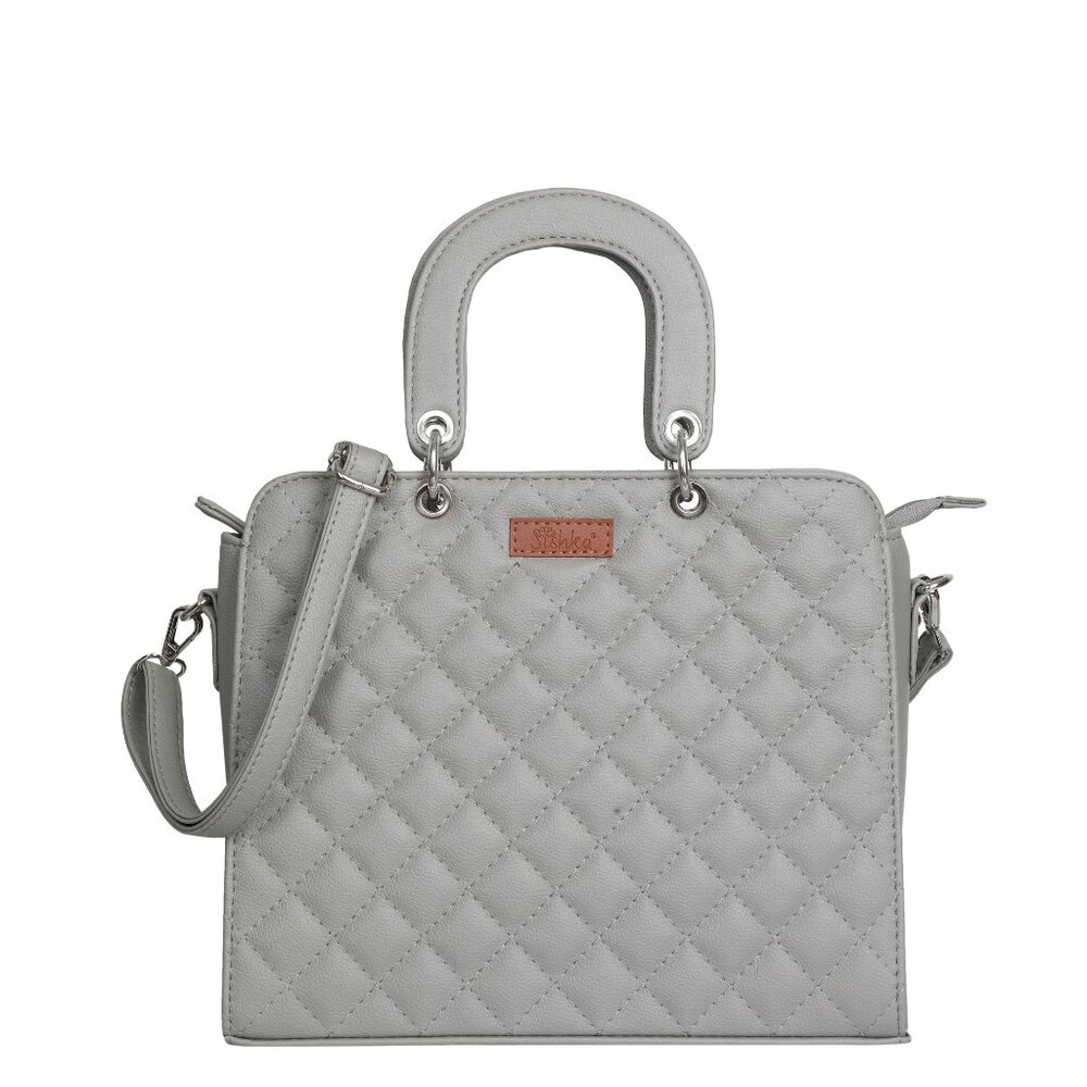 Vegan Leather Grey Colour Handbag for Women– Top-Handle Tote Bag, Satchel Purse